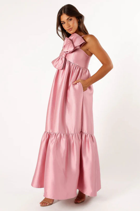 Betina Bow Front Maxi Dress - BLUE/DUSTY ROSE